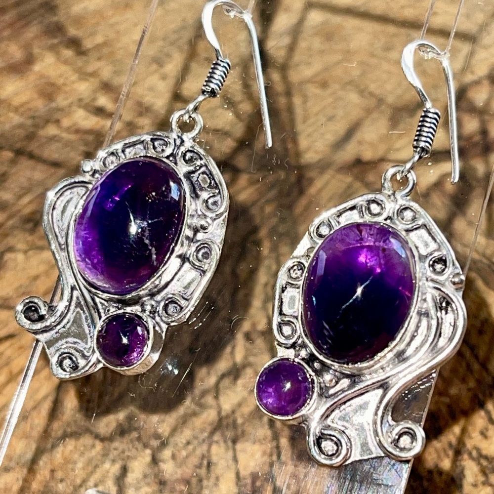 Glass Like Amethyst Earrings 1 7/8”